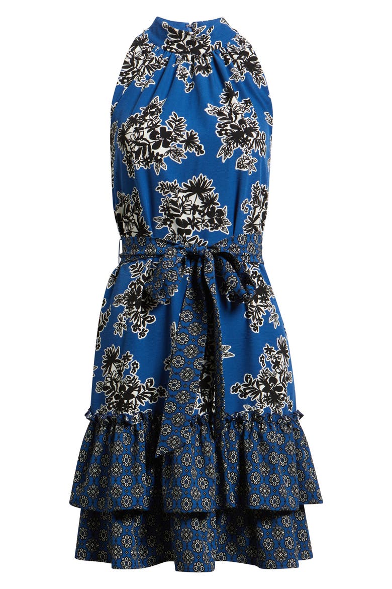 Bandana Layered Ruffle Sleeveless Dress, Alternate, color, BLUE/ WHITE