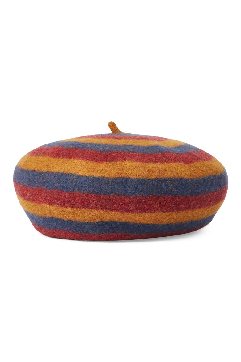 Audrey Wool Felt Beret, Main, color, LION MULTI STRIPE