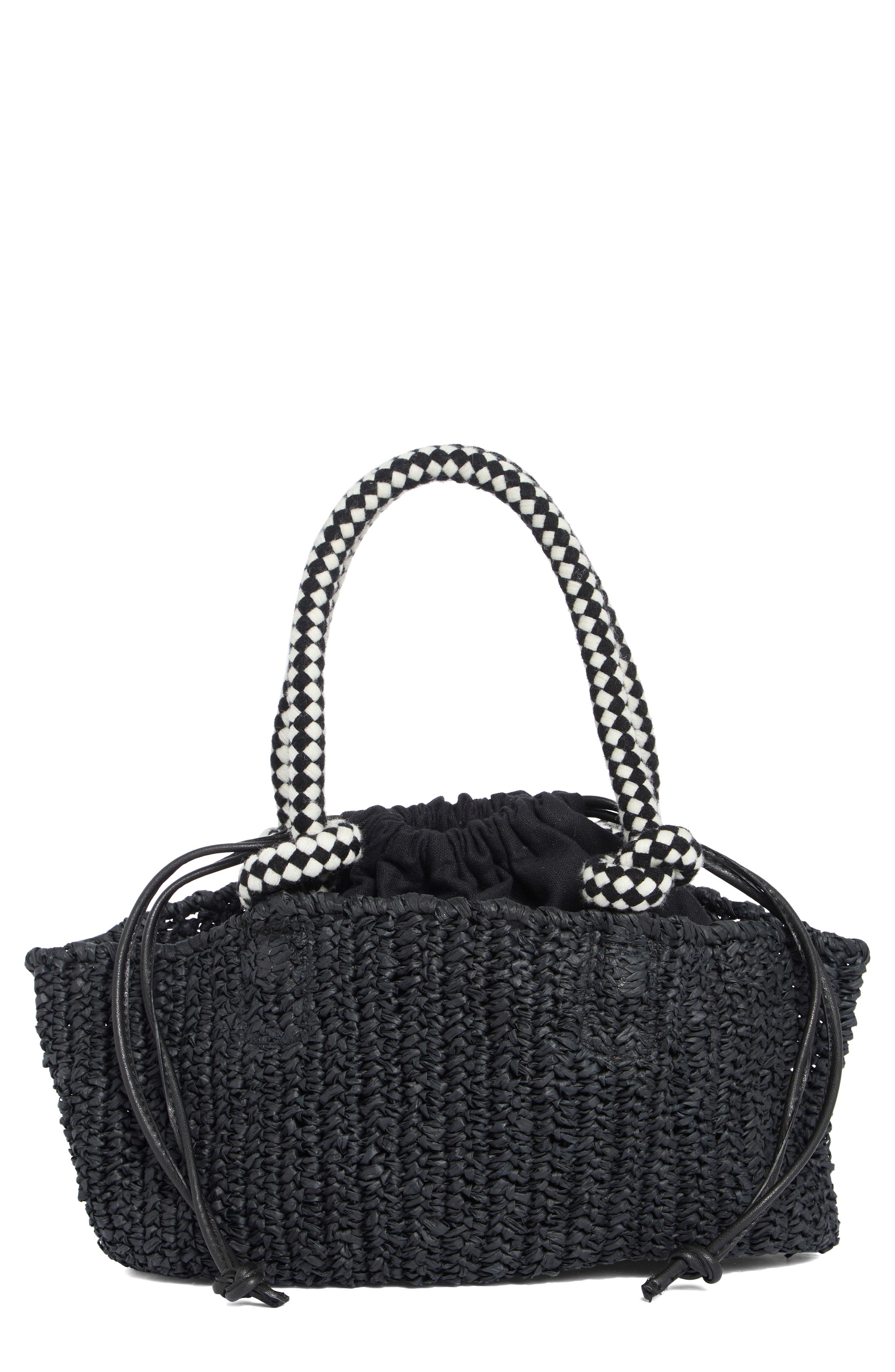 Collection XIIX Drawstring Bag Straw Tote, Main, color, Black