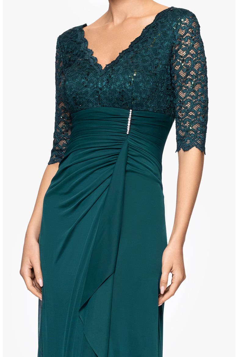 Sequin & Lace Bodice A-Line Dress, Alternate, color, PINE