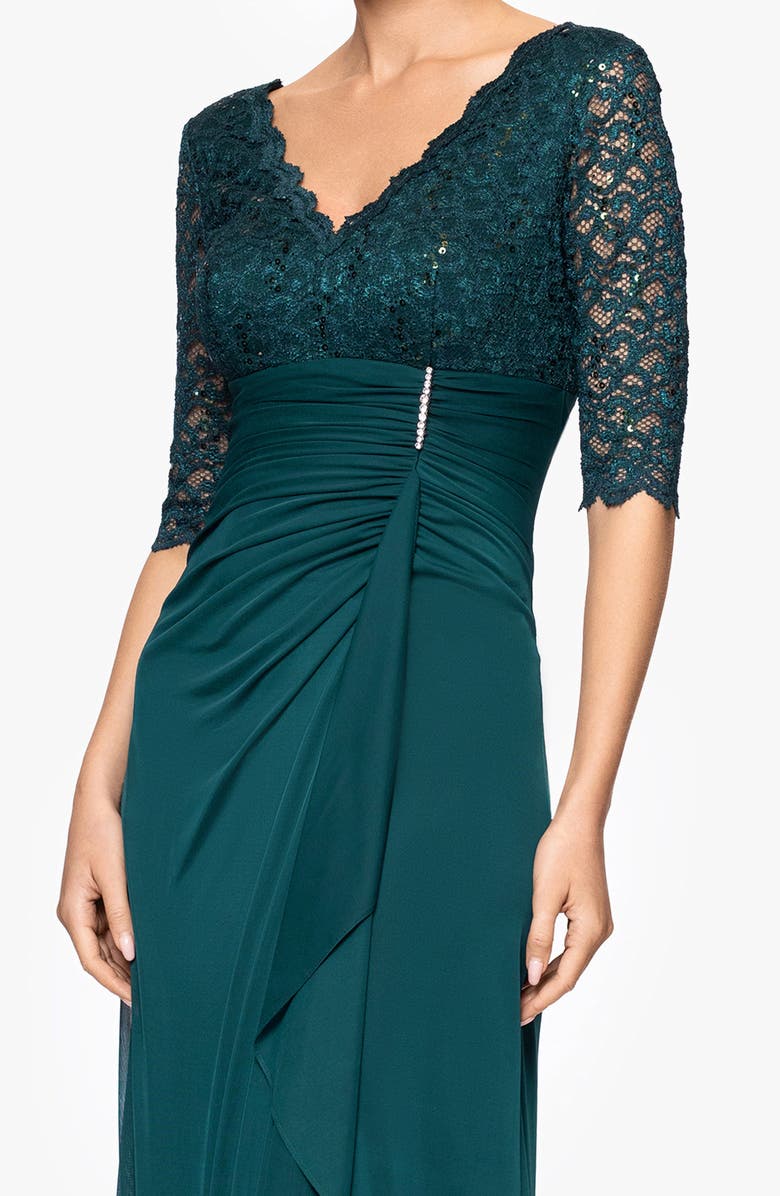 Betsy & Adam Sequin & Lace Bodice A-Line Dress, Alternate, color, Pine