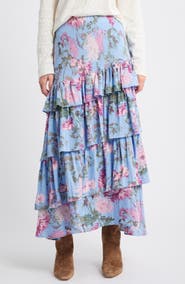 Treasure & Bond Floral Tiered Ruffle Maxi Skirt
