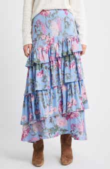 Treasure & Bond Floral Tiered Ruffle Maxi Skirt