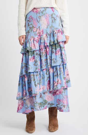 Treasure & Bond Floral Tiered Ruffle Maxi Skirt