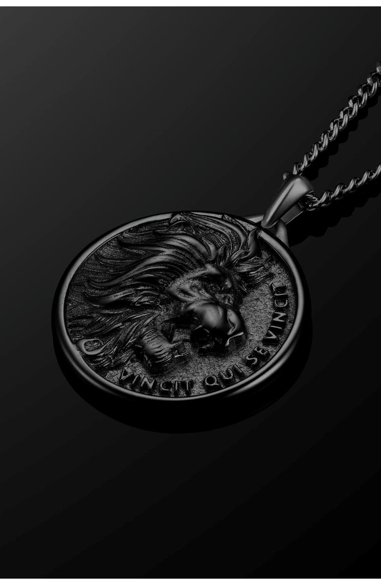 Vincero Lion Pendant Necklace, Alternate, color, Black