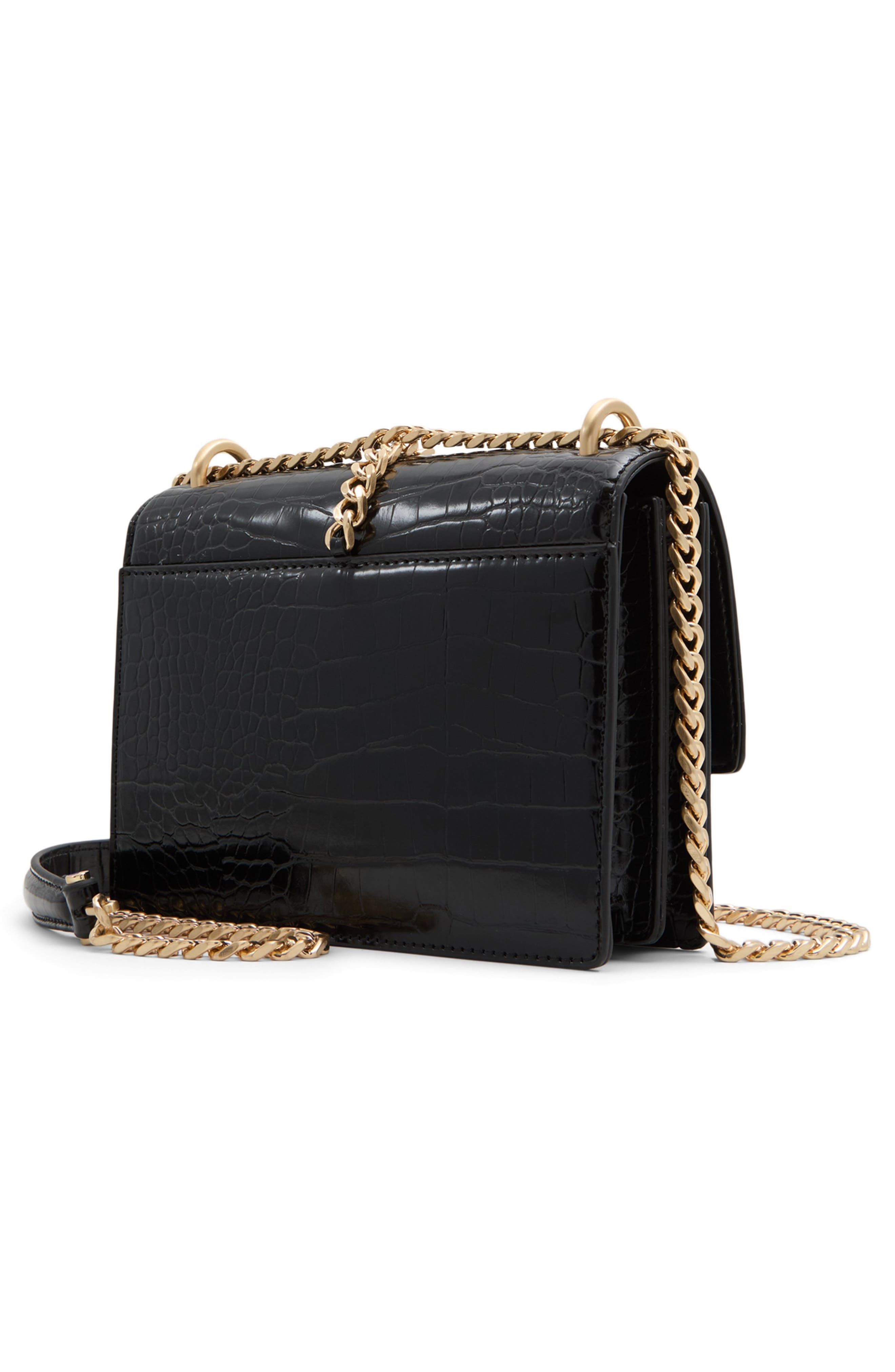 Miyabellx Croc Embossed Faux Leather Convertible Crossbody Bag, Alternate, color, BLACK