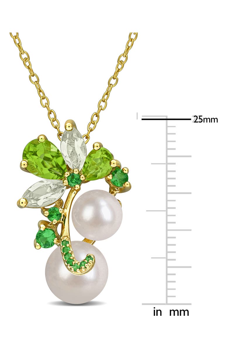 DELMAR 8-9mm Cultured Freshwater Pearl & Gemstone Cluster Necklace, Alternate, color, Green