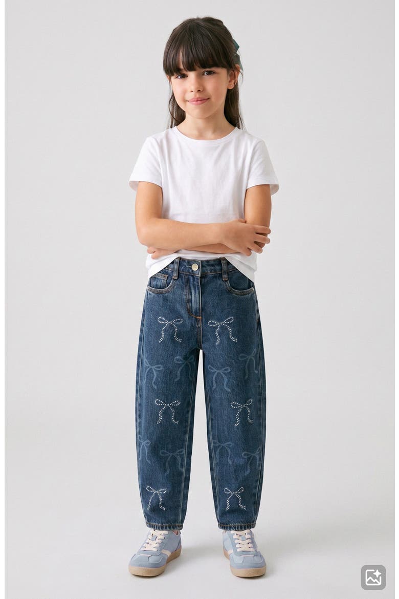 Kids' Bow Barrel Leg Jeans, Alternate, color, MED WASH