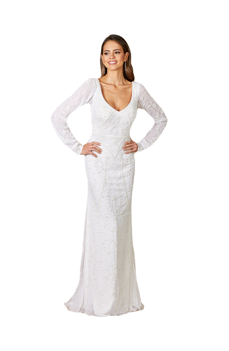 LARA New York Gigi Romantic Long Sleeve Wedding Dress, Main, color, Ivory