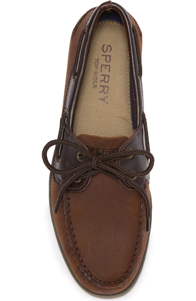 Sperry Leeward Leather Boat Shoe, Alternate, color, Brown