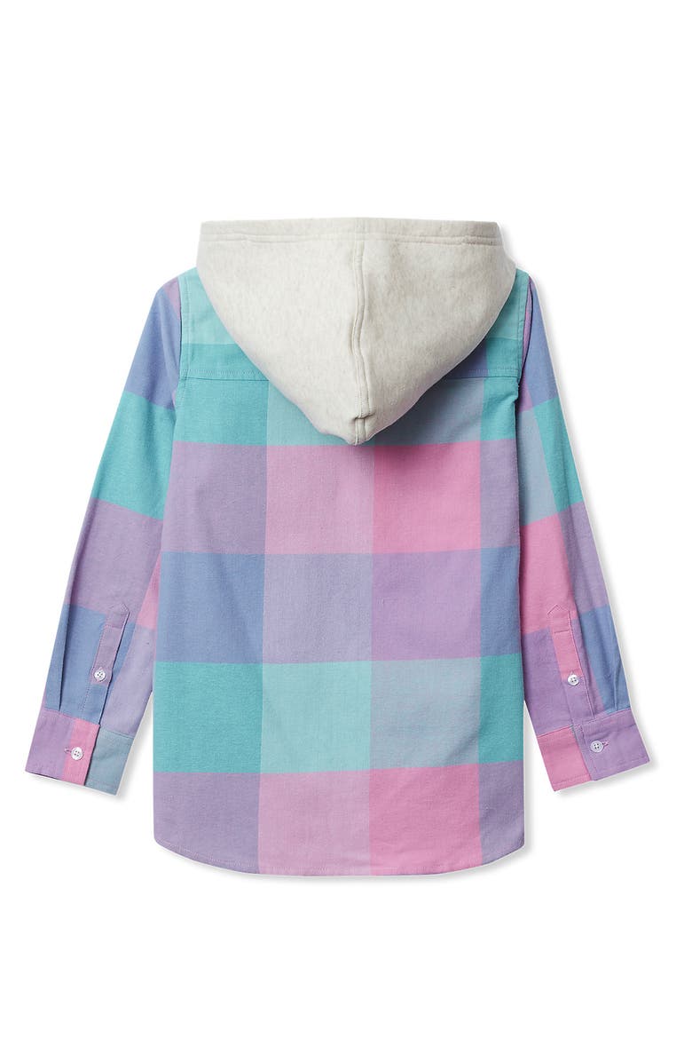 Lands' End Kids Long Sleeve Hoodie Flannel Shirt, Alternate, color, Aqua Ice/Oatmeal Plaid