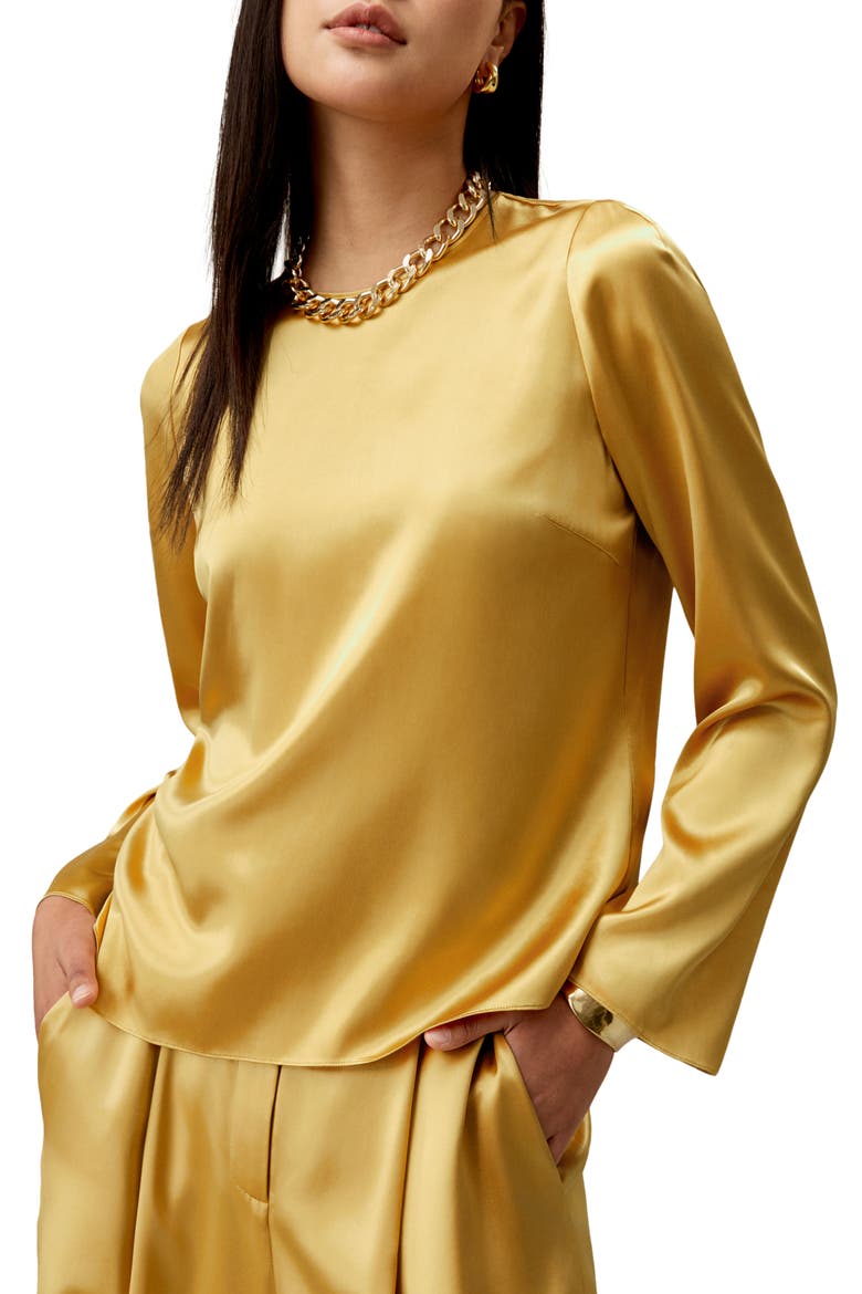 Women's Minimalist Long Sleeve Silk Top, Main, color, Lemon drop