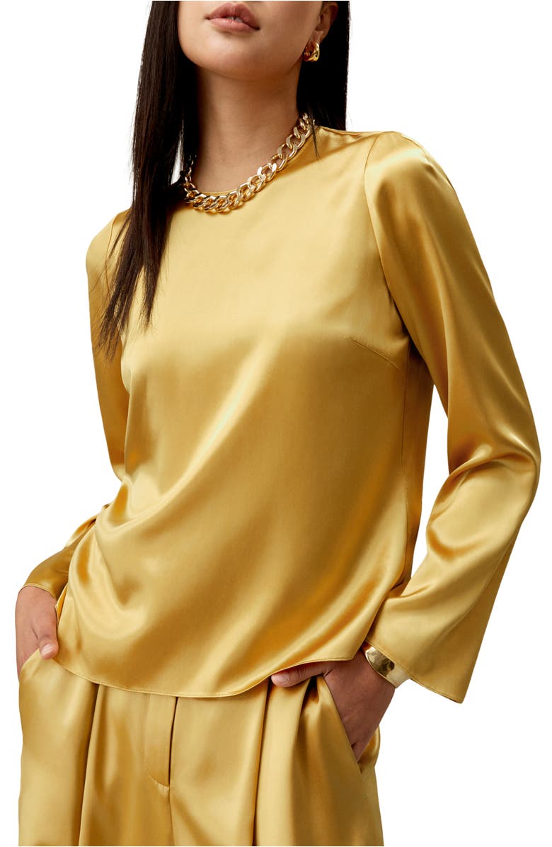 Lilysilk Women's Minimalist Long Sleeve Silk Top, Main, color, Lemon Drop