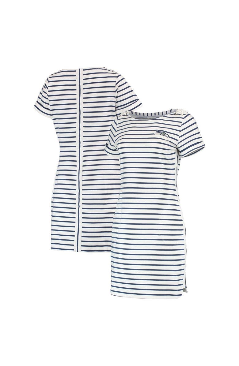 Tommy Bahama Women's Tommy Bahama White/College Navy Seattle Seahawks Tri-Blend Jovanna Striped Dress, Main, color, White