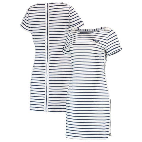 Women's Tommy Bahama White/College Navy Seattle Seahawks Tri-Blend Jovanna Striped Dress