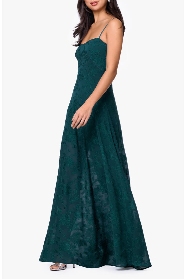 Floral Jacquard Chiffon Gown, Alternate, color, PINE