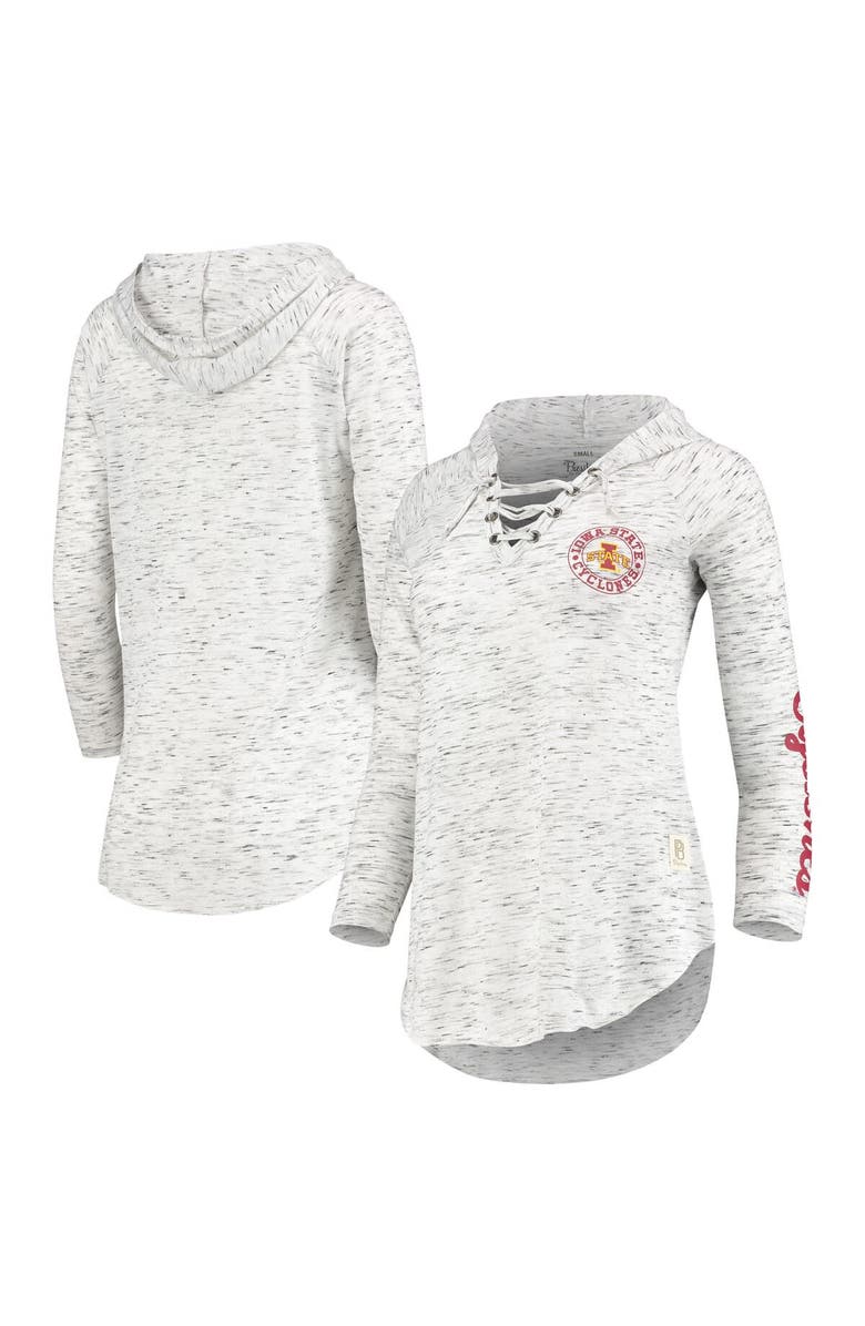PRESSBOX Women's Pressbox Gray Iowa State Cyclones Space Dye Lace-Up V-Neck Long Sleeve T-Shirt, Main, color, Gray