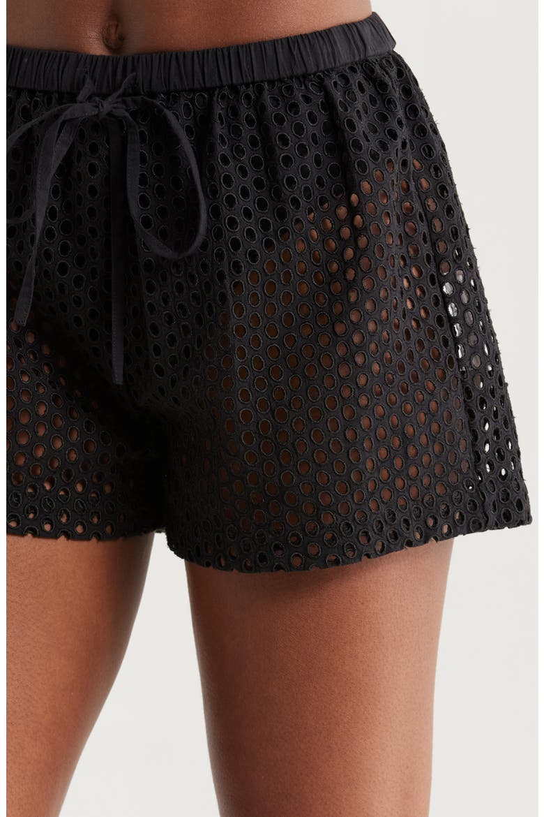 The Nancy Open Knit Cotton Cover-Up Shorts, Alternate, color, NOIR