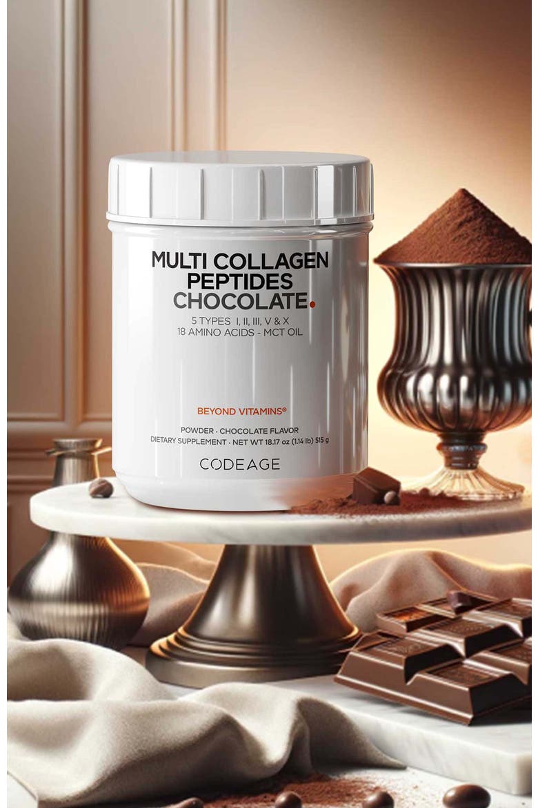 Multi Collagen Peptides Protein Chocolate Powder Supplement, Alternate, color, White