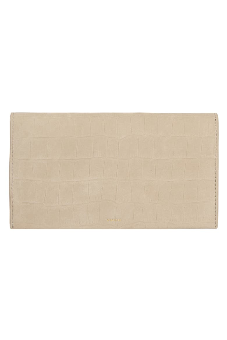 Continental Croc Embossed Nubuck Leather Wallet, Alternate, color, MARZIPAN