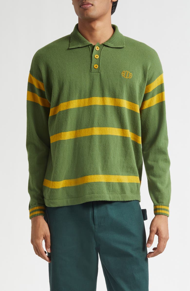 Bode Regis Virgin Wool Polo Sweater, Main, color, Green