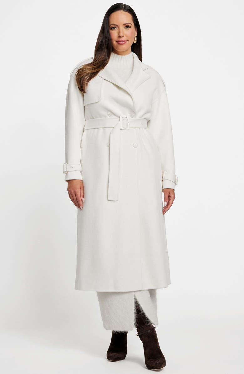 Marciano Ella Faux Fur Collar Double Breasted Coat, Alternate, color, White