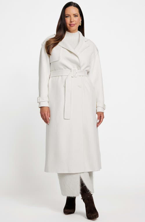 Marciano Ella Faux Fur Collar Double Breasted Coat In White