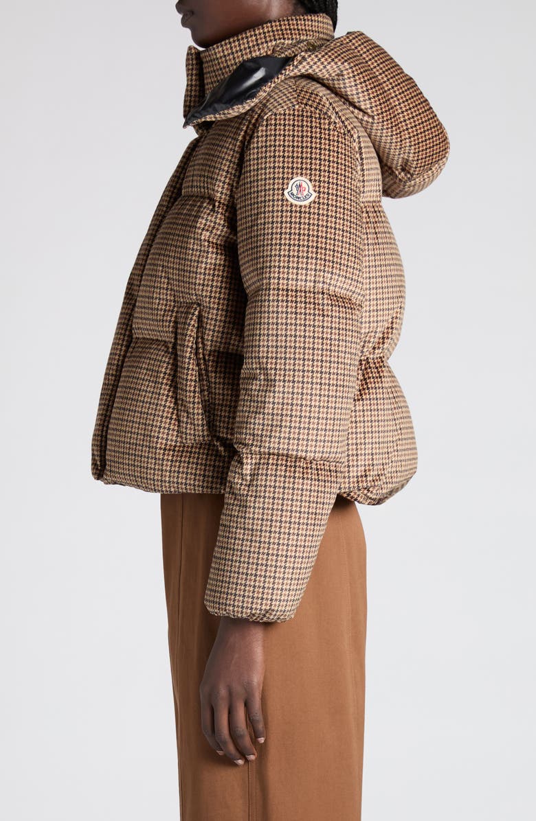 Moncler Quierzy Houndstooth Print Down Jacket, Alternate, color, Brown Check