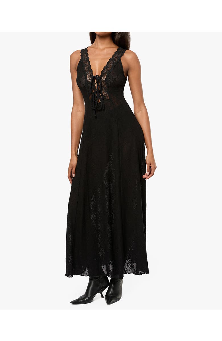WeWoreWhat Lace Tie Front Midi Dress, Main, color,