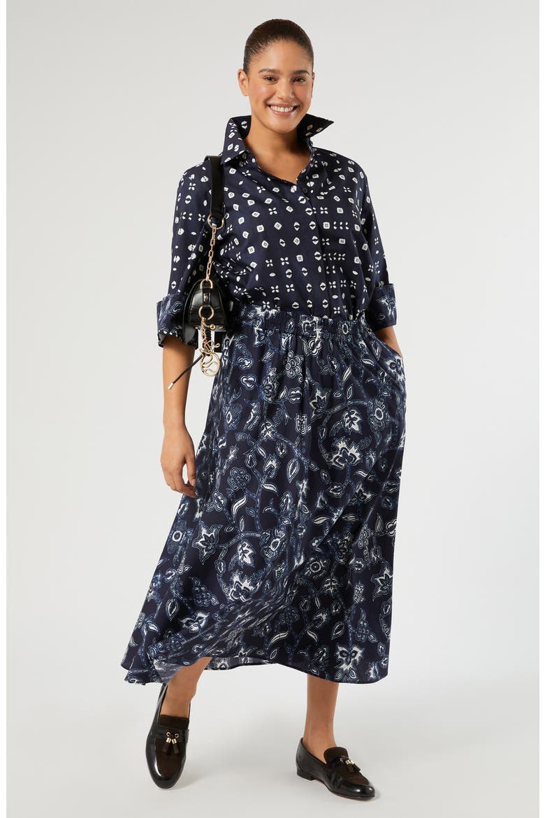 Faro Geometric Print Cotton Shirt, Alternate, color, NAVY