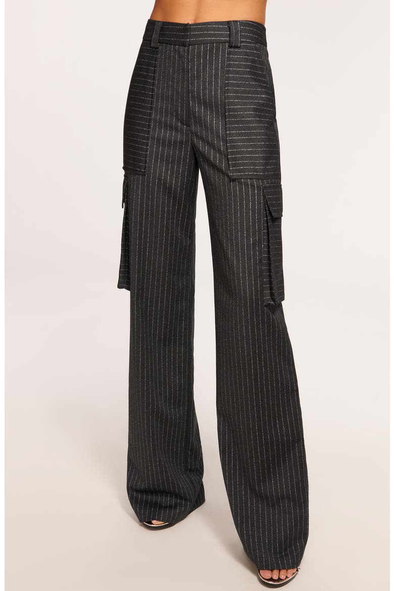Noa Metallic Pinstripe Cargo Pants, Alternate, color, CHARCOAL LUREX PINSTRIPE