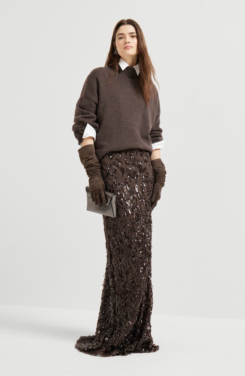 Brunello Cucinelli Turtleneck sweater with monili, Alternate, color, Rust Brown