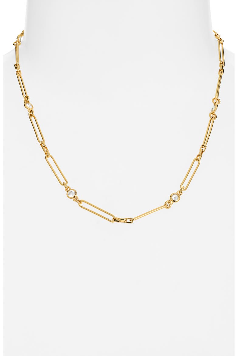 Cubic Zirconia Station Paper Clip Chain Necklace, Alternate, color, CLEAR- GOLD