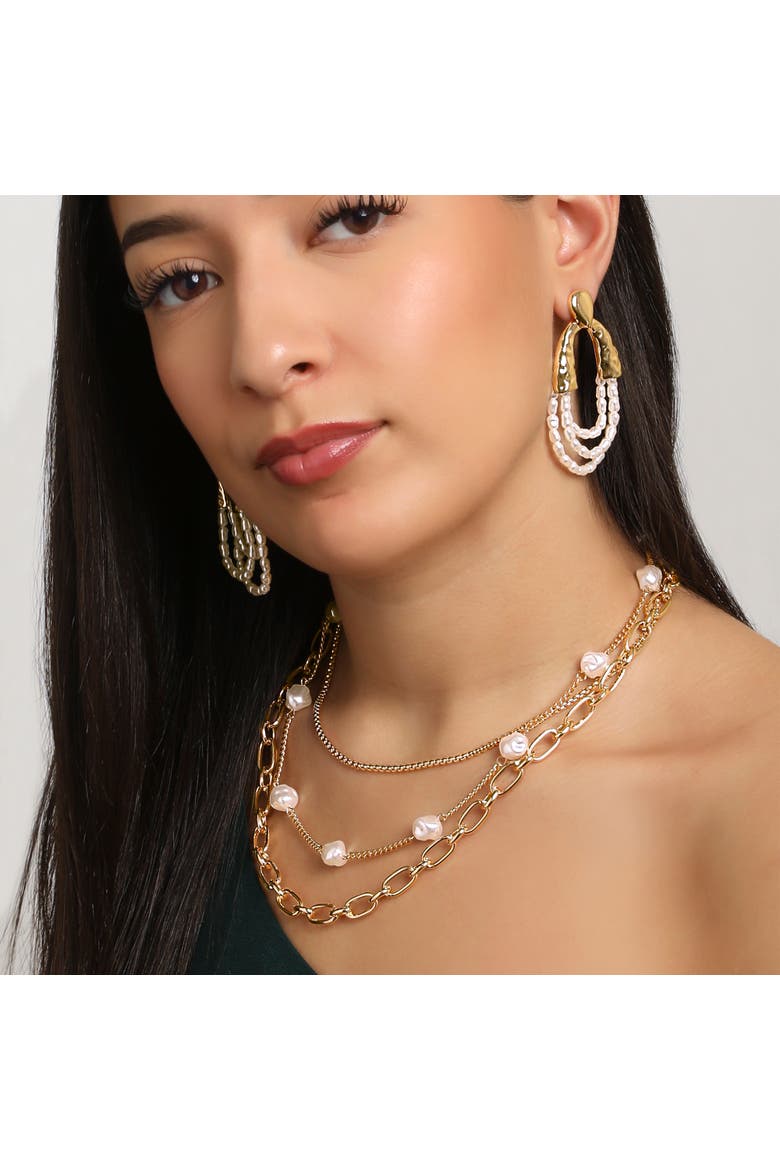 Layered Pearl Drop Chain Necklace, Alternate, color, Gold