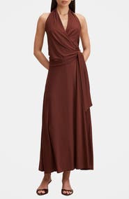 Ever New Aaliyah Faux Wrap Halter Maxi Dress