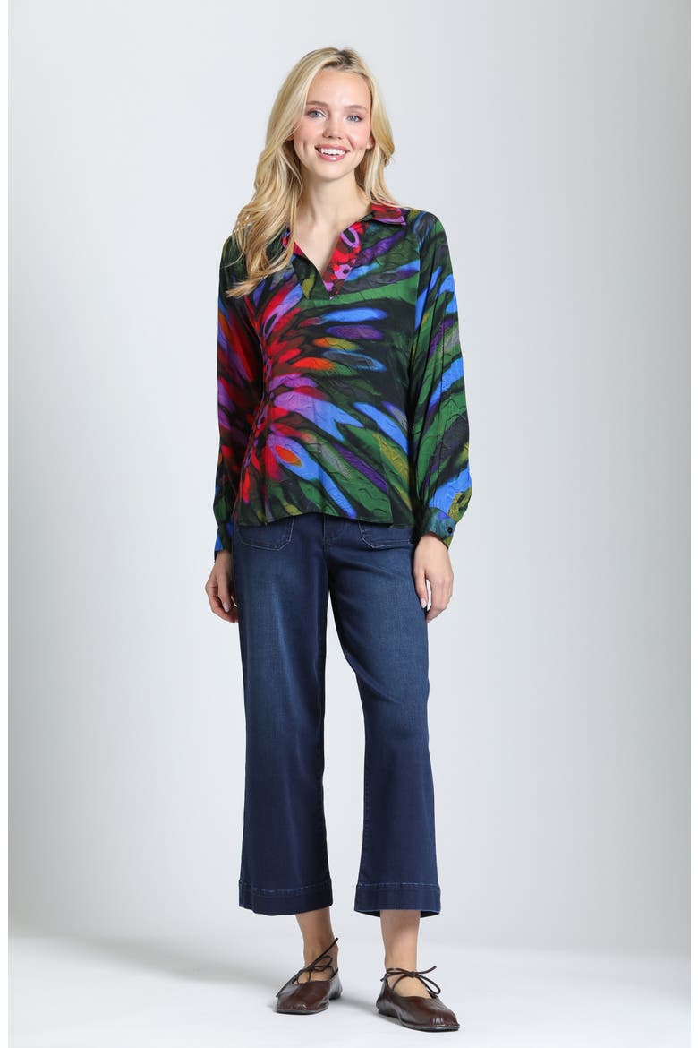 Stained Glass Print Half Placket Top, Alternate, color, STAINED GLASS