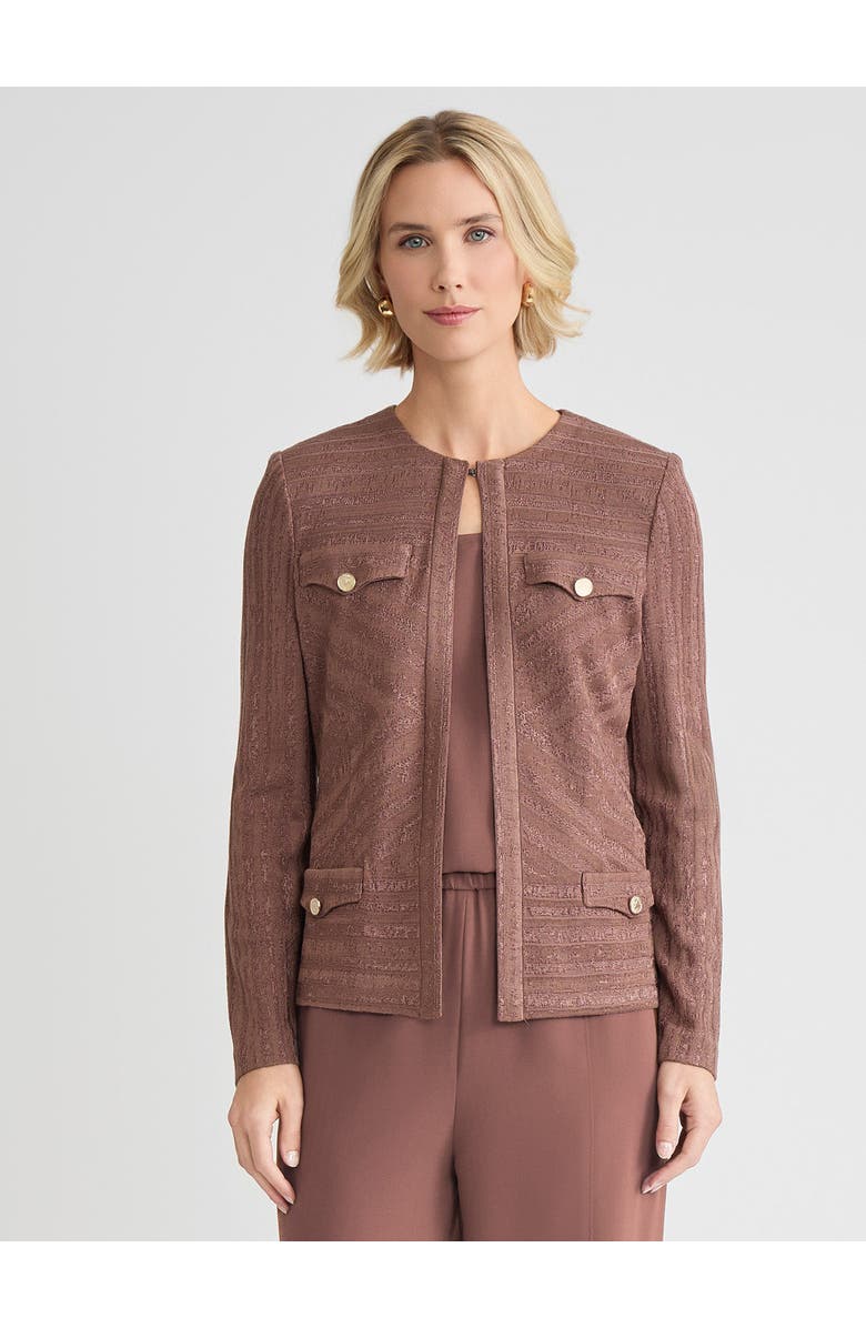 Misook Tailored Tonal Striped Knit Jacket, Main, color, Midnight Umber