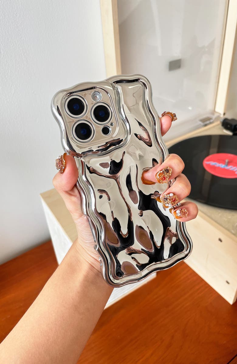 Auramma Chrome Wavy iPhone 16 Pro Max Case, Alternate, color, Silver Meteorite
