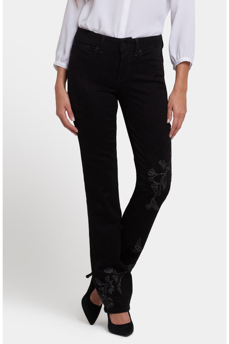 Marilyn Floral Embroidered Straight Leg Jeans, Main, color, BLACK RINSE