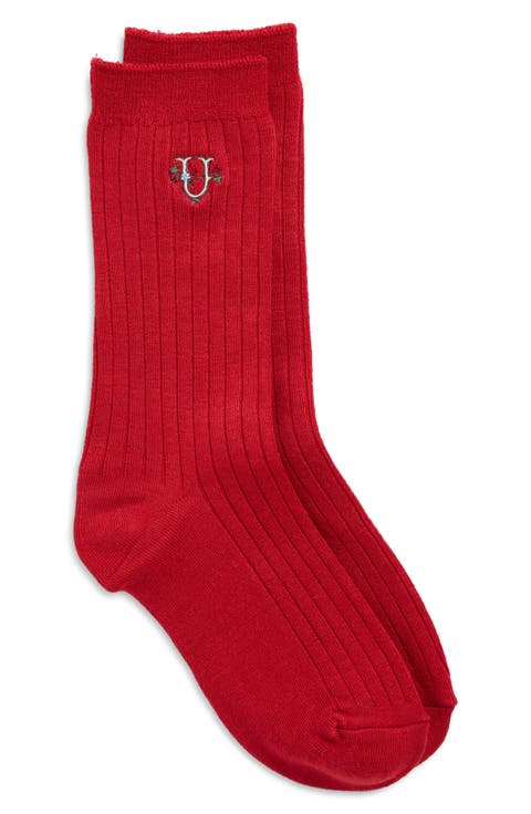 Logo Embroidered Rib Crew Socks