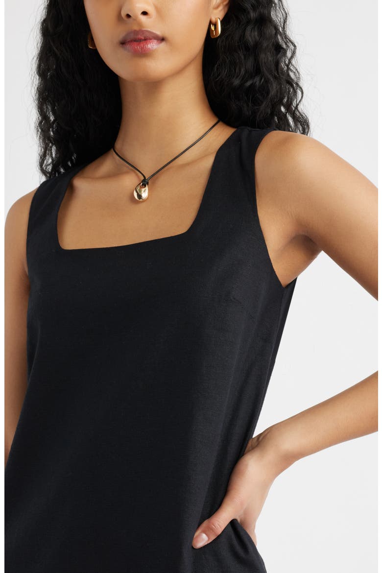 Linen Blend Shift Dress, Alternate, color, BLACK