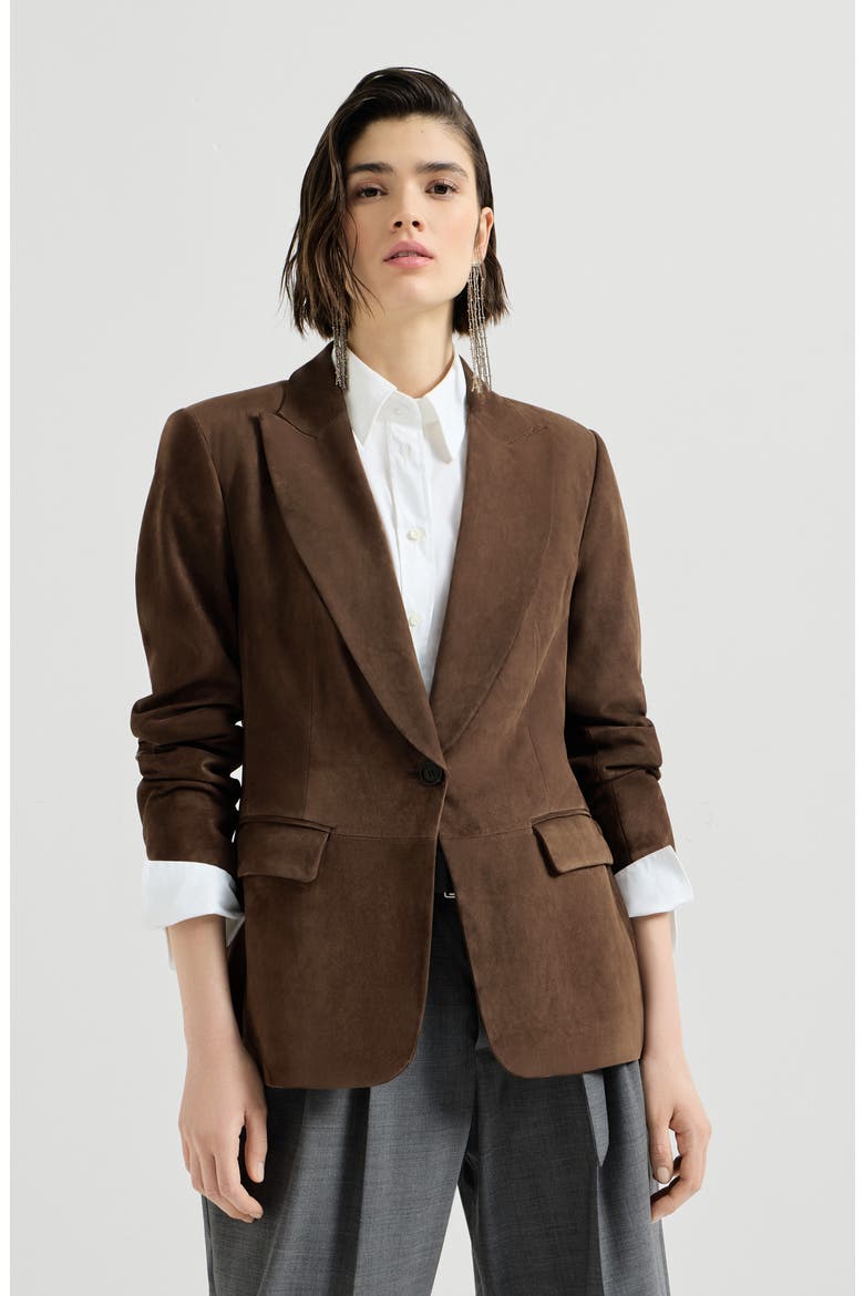 Suede blazer with monili, Main, color, Rust Brown