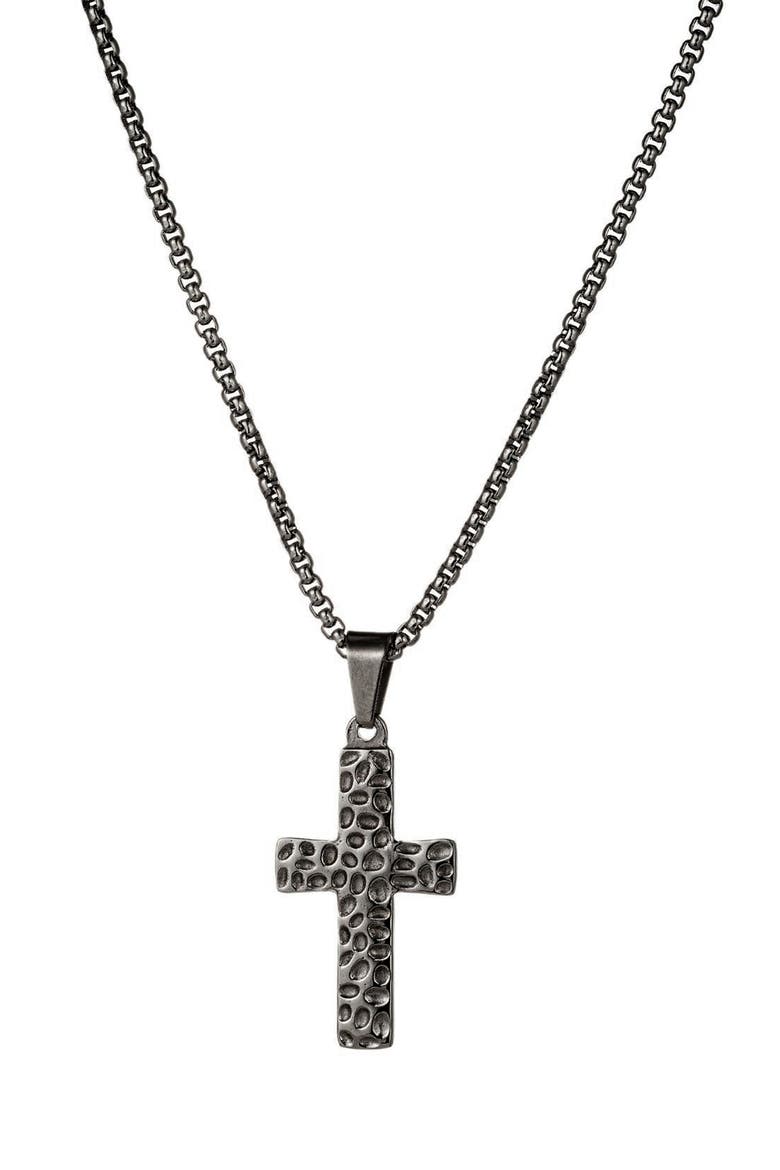 Men's Elliot Cross Pendant Necklace, Main, color, BLACK