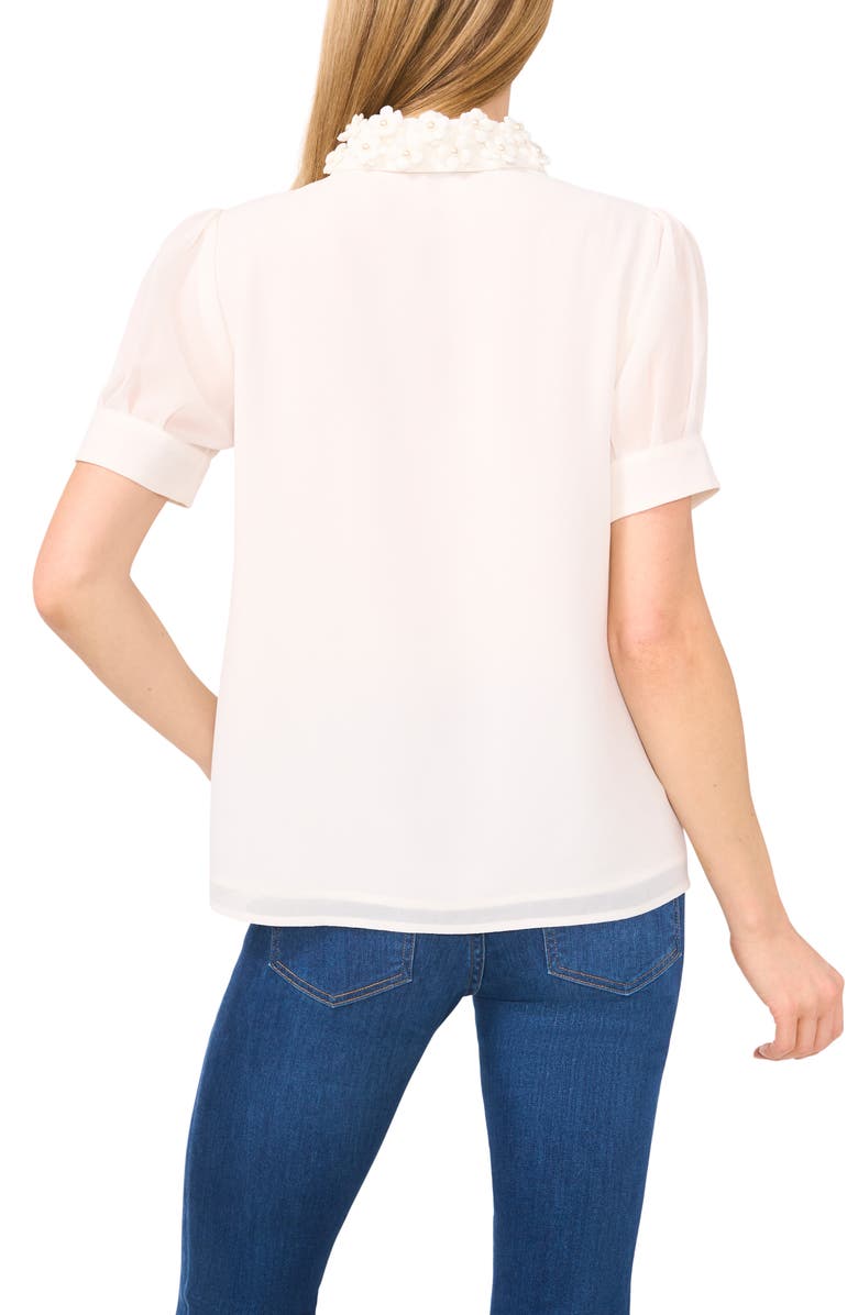 CeCe Floral Embellished Collar Georgette Top, Alternate, color, New Ivory