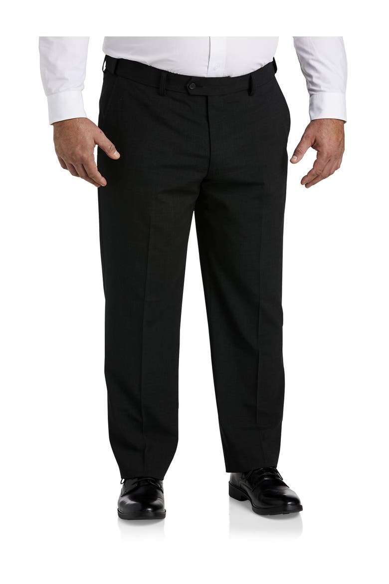 Big & Tall Perfect Fit Waist-Relaxer Flat-Front Suit Pants, Main, color, CHARCOAL