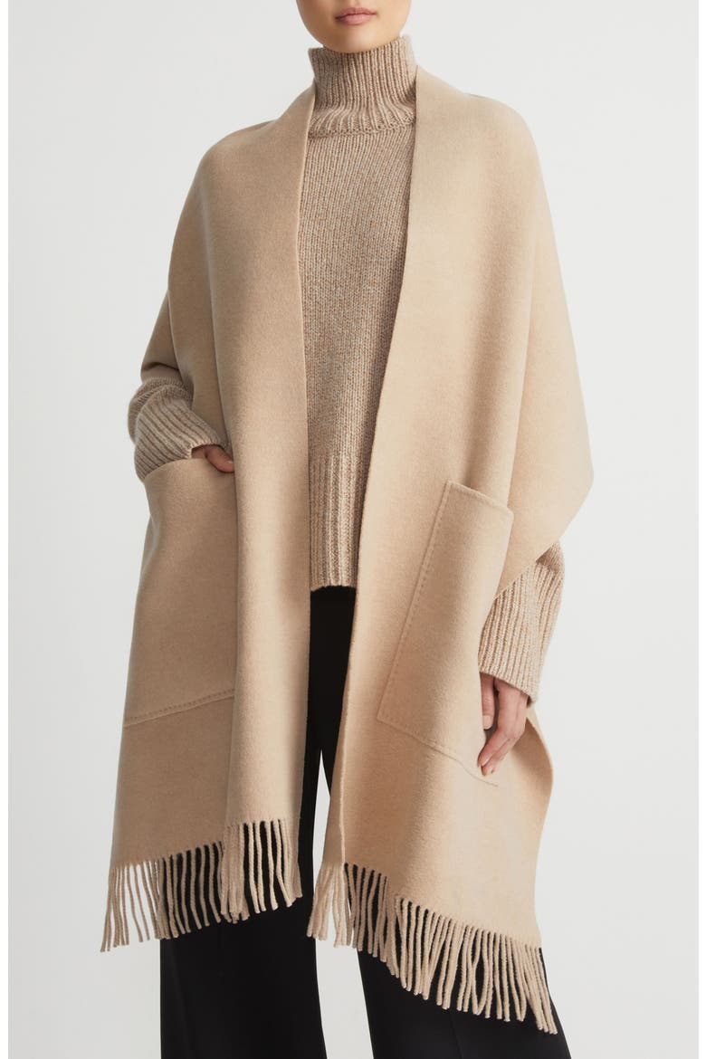 Patch Pocket Wool & Cashmere Fringe Scarf, Alternate, color, NATURAL