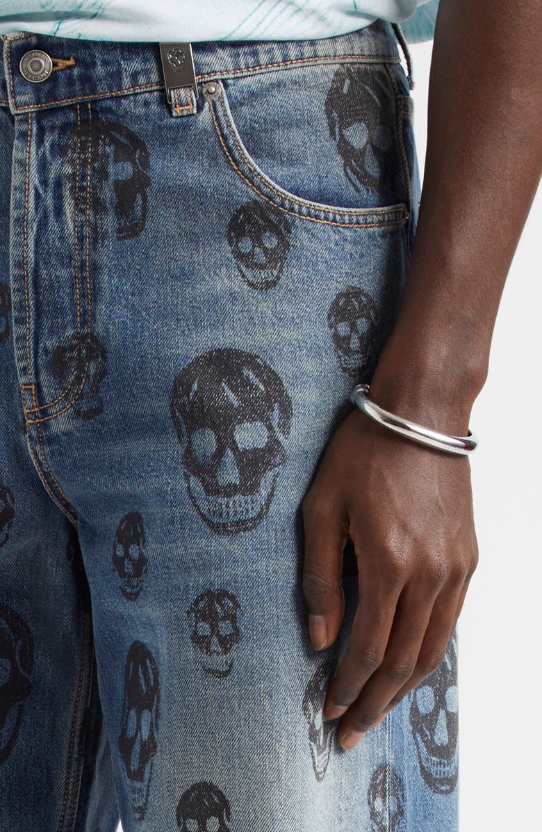 McQueen Skull Low Rise Baggy Jeans, Alternate, color, Blue Washed-Black
