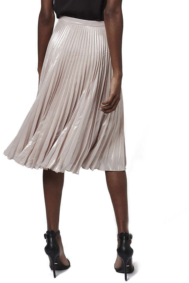 Metallic Pleated Midi Skirt, Alternate, color, LIGHT PINK