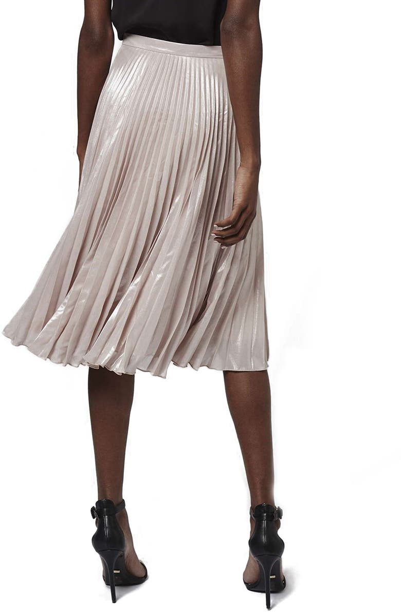 Topshop Metallic Pleated Midi Skirt, Alternate, color, 