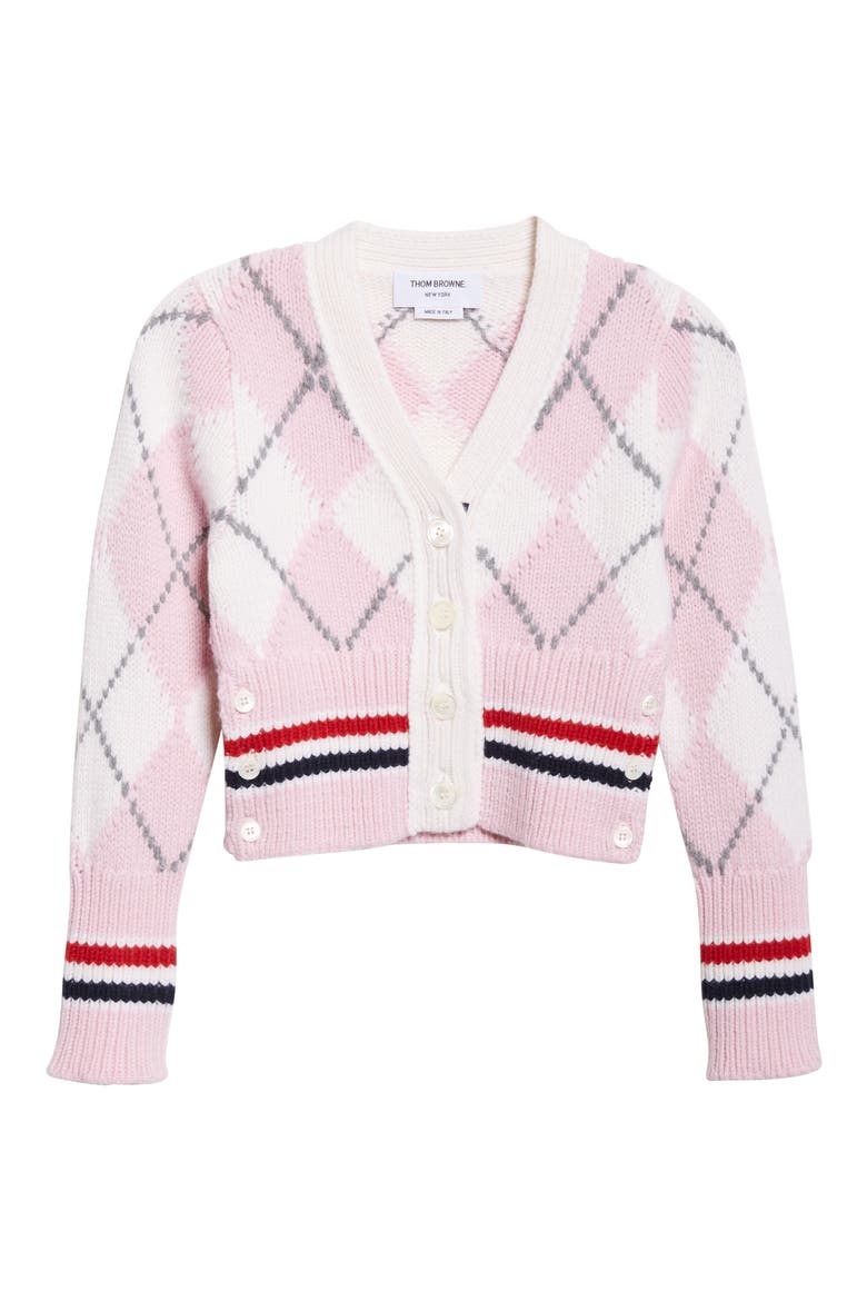 Argyle Intarsia Shrunken Virgin Wool Blend Cardigan, Alternate, color, LIGHT PINK